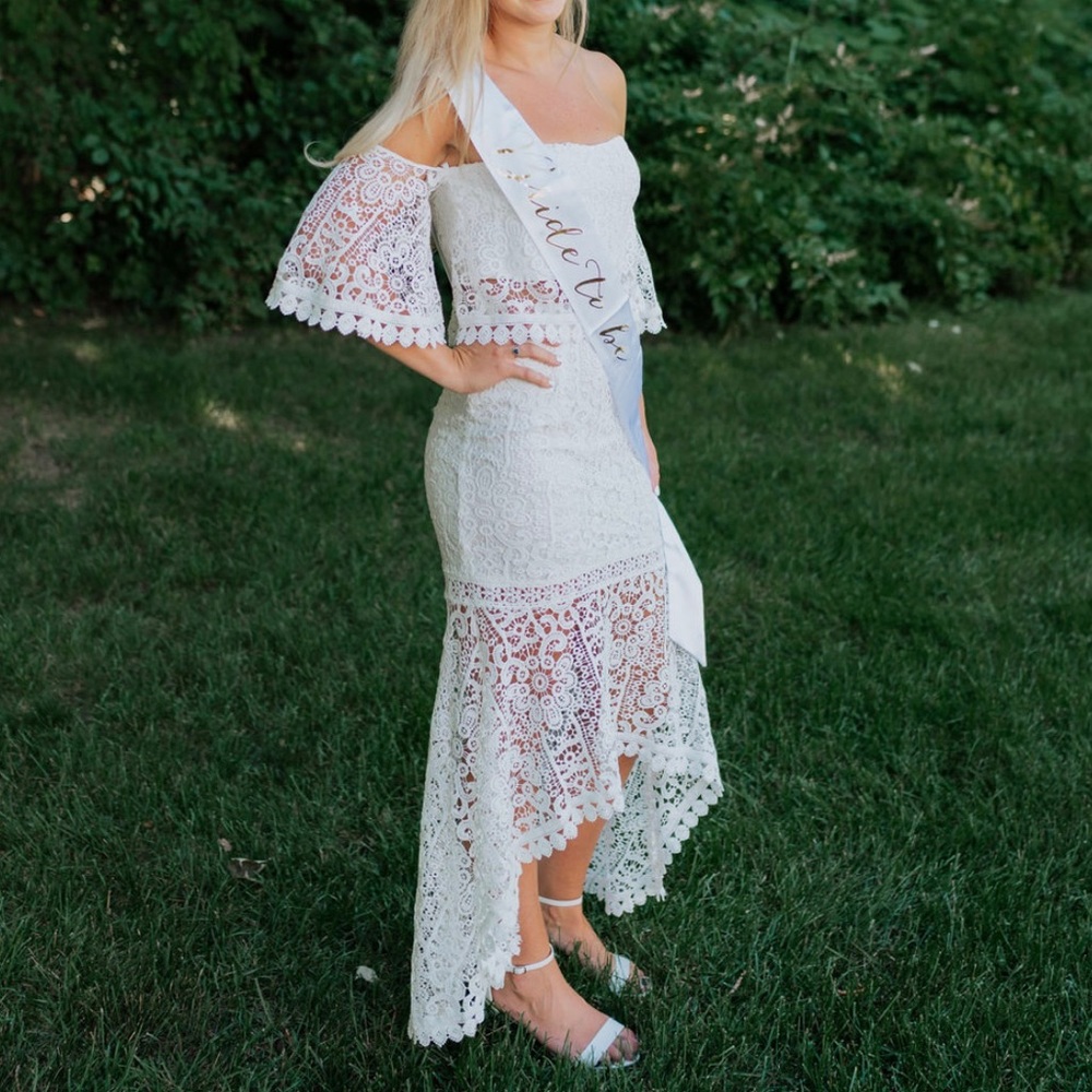 Two Piece Off the Shoulder White Dress